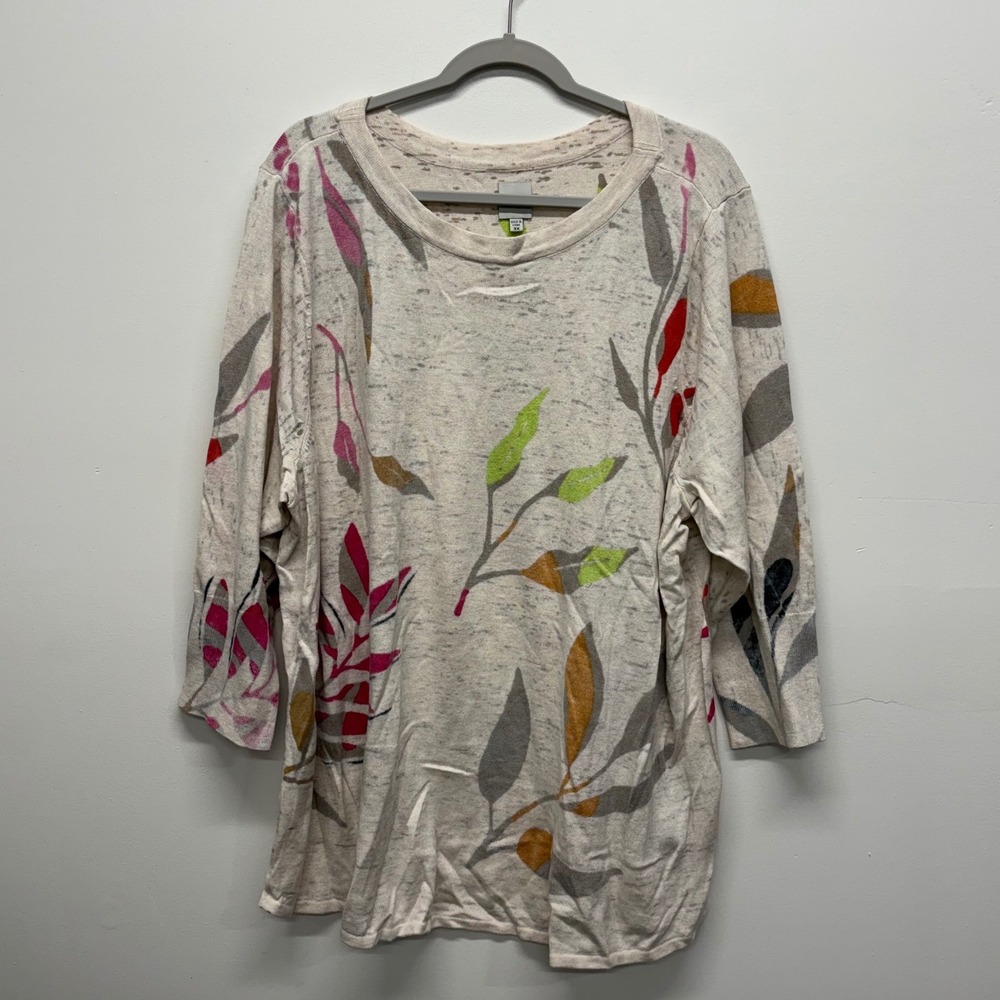 Nic+Zoe Mindfully Made Botanical Leaf Print Sweater Cotton Blend Womens Size 3X